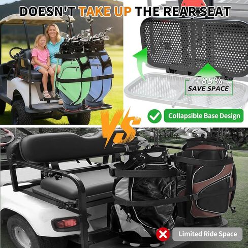 Foldable Golf Cart Bag Holder Holds 1-4 Bags for EZGO/Club Car/Yamaha, Fits 8" Max & 24" Rear Safety Grab Bars, Triple-Point Stabilized, No-Drill Preinstalled Golf Cart Rear Seat Bag Holder in Saudi Arabia