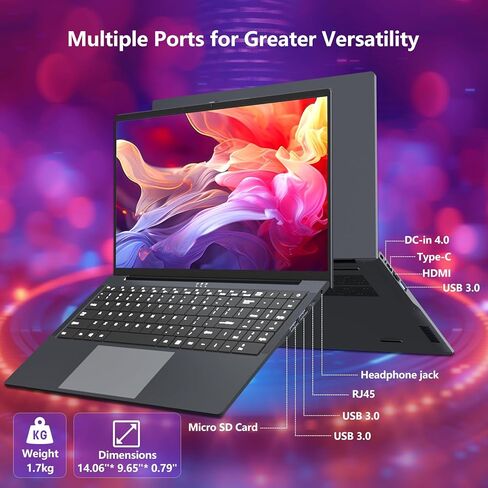 2025 17.3 بوصة كمبيوتر محمول ، 16 جيجا بايت DDR4 512GB SSD Gaming Captop ، Celeron N150 (4C/4T ، to 3.6GHz) كمبيوتر محمول ، WIFI 5 BT 4.2 ، لوحة المفاتيح الخلفية ، بطارية 6HR ، USB 3.0 ، HDMI ، ورب 11 PROBORNAL LAPTOP in Kuwait