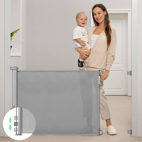 بوابة أطفال شبكية قابلة للسحب أو بوابة للكلاب من Momcozy، بوابة أمان للأطفال للاستخدام الداخلي أو الخارجي، بطول 83.82 سم مع امتداد يصل إلى 137.16 سم، تجنب تركيب الحواف، رمادي in Kuwait