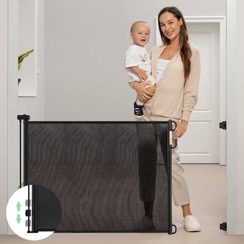 بوابة أطفال شبكية قابلة للسحب أو بوابة للكلاب من Momcozy، بوابة أمان للأطفال للاستخدام الداخلي أو الخارجي، بطول 83.82 سم مع امتداد يصل إلى 137.16 سم، تجنب تركيب الحواف، رمادي in Kuwait