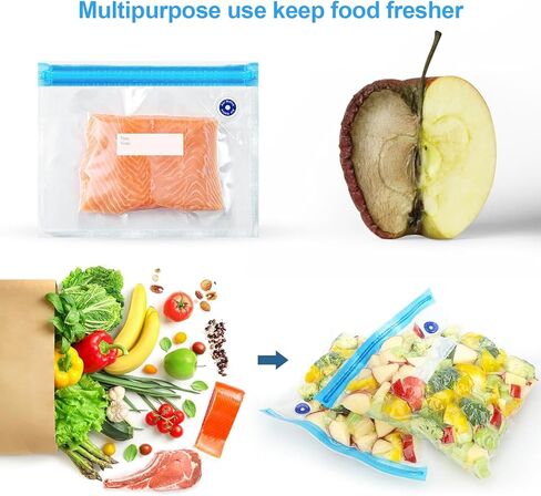 Reusable BPA Free Vacuum Sealer Bags (8.26 * 8.66in) Plastic, Clear, Double Zipper Seal, Microwaveable, Food Storage, Cooking in Saudi Arabia