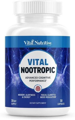 مكمل حيوي منشط الذهن 12 في 1 للذاكرة والتركيز ودعم الطاقة - إل-تيروزين، باكوبا، رهوديولا، كافيين، فيتامينات ب - كبسولات التوازن المعرفي للرجال والنساء - كمية تكفي لمدة 30 يومًا in Kuwait