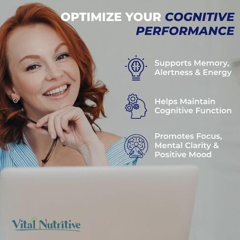 مكمل حيوي منشط الذهن 12 في 1 للذاكرة والتركيز ودعم الطاقة - إل-تيروزين، باكوبا، رهوديولا، كافيين، فيتامينات ب - كبسولات التوازن المعرفي للرجال والنساء - كمية تكفي لمدة 30 يومًا in Kuwait