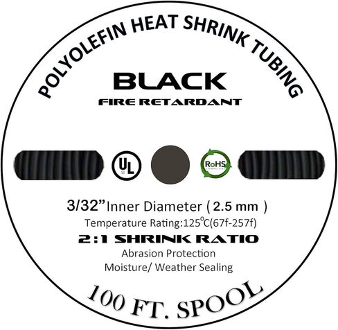 100 FT. 3/32" 2.5mm Black Polyolefin Heat Shrink Tubing 2:1 Ratio in Saudi Arabia