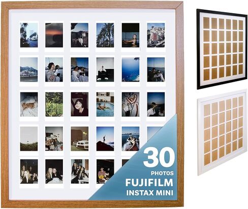 Tapeera أسود متعدد الصور لديكور الحائط لفيلم Fujifilm Instax Mini Film - 30 فتحة إطار صور كبير للجدار - إطار حائط صغير للصور - غير متوافق مع حجم فيلم بولارويد in Kuwait