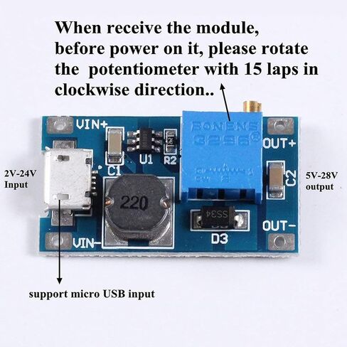 20 قطعة MT3608 DC-DC محول تصعيد مع مدخل USB من النوع C، 2V-24V إلى 5V-28V 2A لوحة منظم جهد قابلة للتعديل، وحدة إمداد طاقة عالية الكفاءة للمشروعات الإلكترونية DIY in Kuwait