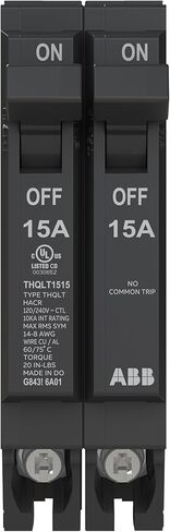 قاطع الدائرة الترادفية ABB Q-Line® THQLT1515 • تكوين 15A/1P، 15A/1P • 120/240 VAC • تصنيف المقاطعة 10 kAIC • قاطع التوصيل المغناطيسي الحراري لمراكز التحميل in Saudi Arabia