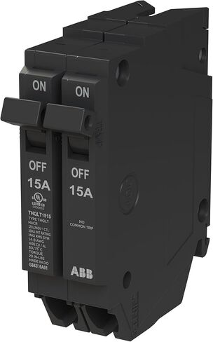 قاطع الدائرة الترادفية ABB Q-Line® THQLT1515 • تكوين 15A/1P، 15A/1P • 120/240 VAC • تصنيف المقاطعة 10 kAIC • قاطع التوصيل المغناطيسي الحراري لمراكز التحميل in Saudi Arabia