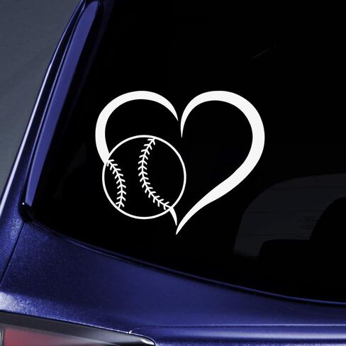Bargain Max Decals Baseball Heart Sticker Decal Notebook Car Laptop 5.5" (White) in Saudi Arabia