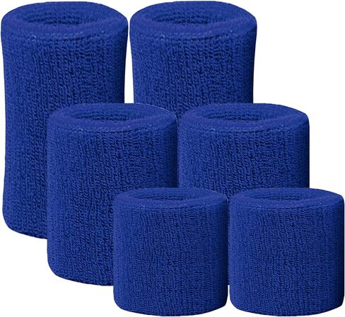 عصابات رأس رياضية متعددة الأحجام للرجال والنساء - 6 عبوات من أربطة معصم ماصة للرطوبة، عصابة رأس رياضية من قماش تيري القطني للتنس وكرة السلة والجري وصالة الألعاب الرياضية والتمرين - أسود in Kuwait