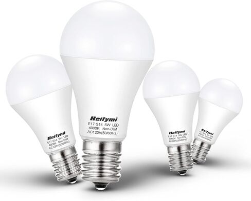مصابيح LED بقاعدة متوسطة Heifymi E17، 3000 كيلو أبيض دافئ، 5 واط (ما يعادل 40 واط)، 500 لومن، غير قابلة للتعتيم لمصابيح السقف والثريا المعلقة (4 عبوات) in Kuwait
