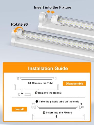 مصابيح LED ONLYLUX T8 بطول 4 أقدام 6500 كيلو 36 وات 5400 لومن، لمبة LED فائقة السطوع لضوء النهار بطول 4 أقدام، استبدال ضوء الفلورسنت، مصابيح إضاءة LED T8 4 بوصات تجاوز الصابورة لمستودع مرآب ورشة العمل 20 حزمة in Kuwait
