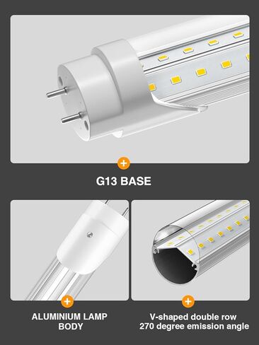 مصابيح LED ONLYLUX T8 بطول 4 أقدام 6500 كيلو 36 وات 5400 لومن، لمبة LED فائقة السطوع لضوء النهار بطول 4 أقدام، استبدال ضوء الفلورسنت، مصابيح إضاءة LED T8 4 بوصات تجاوز الصابورة لمستودع مرآب ورشة العمل 20 حزمة in Kuwait