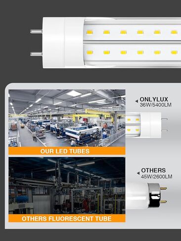 مصابيح LED ONLYLUX T8 بطول 4 أقدام 6500 كيلو 36 وات 5400 لومن، لمبة LED فائقة السطوع لضوء النهار بطول 4 أقدام، استبدال ضوء الفلورسنت، مصابيح إضاءة LED T8 4 بوصات تجاوز الصابورة لمستودع مرآب ورشة العمل 20 حزمة in Kuwait