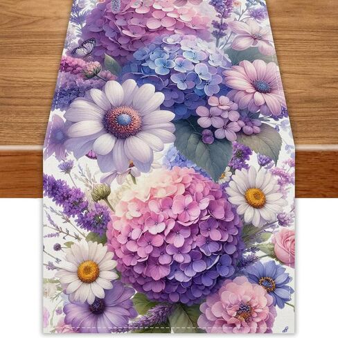 Hydrangea Flowers Spring Table Runner 13x72 Inch Spring Summer Easter Decorations and Supplies for Home Kitchen Dining Room Table Decor in Kuwait