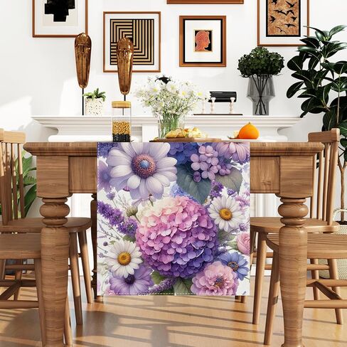 Hydrangea Flowers Spring Table Runner 13x72 Inch Spring Summer Easter Decorations and Supplies for Home Kitchen Dining Room Table Decor in Kuwait