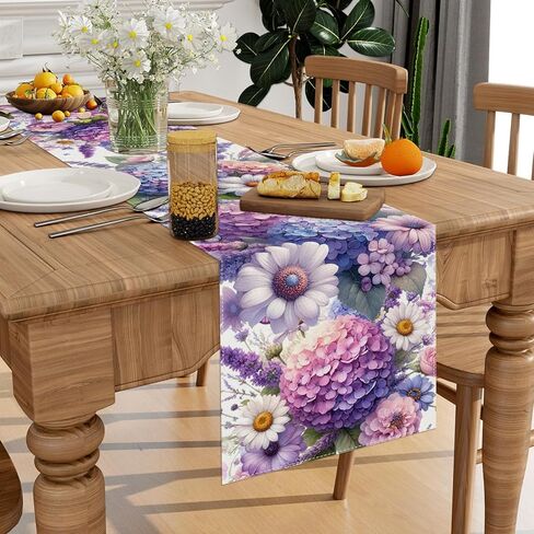 Hydrangea Flowers Spring Table Runner 13x72 Inch Spring Summer Easter Decorations and Supplies for Home Kitchen Dining Room Table Decor in Kuwait