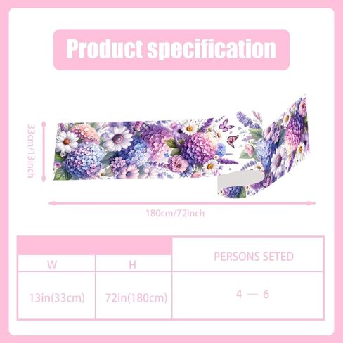 Hydrangea Flowers Spring Table Runner 13x72 Inch Spring Summer Easter Decorations and Supplies for Home Kitchen Dining Room Table Decor in Kuwait