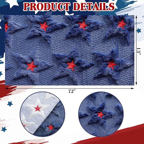 Moukeren 3D Star Jacquard 4th of July Table Runner Decorations 13x72 Inch Faux Fur Plush Patriotic Table Runner for Independence Day, 250th Anniversary, USA Flag Stars Pattern Cover for Home Party in Saudi Arabia
