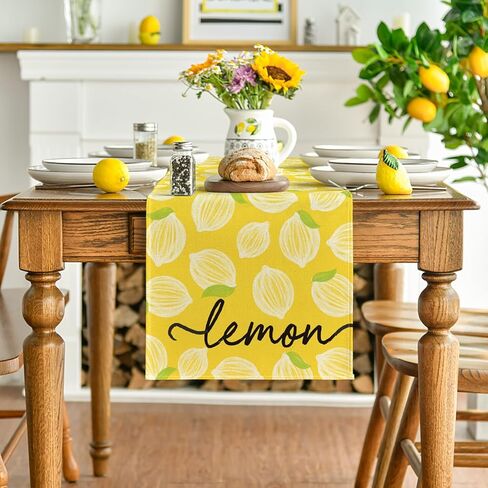 Artoid Mode Yellow Leaves Lemon 210 GSM Summer Table Runner, Seasonal Kitchen Dining Table Decoration for Home Party Decor 13x72 Inch in Saudi Arabia