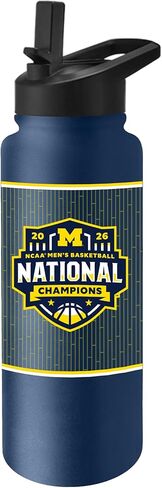Logo Brands NCAA Michigan Wolverines March Madness National Champions 34 oz Quencher Water Bottle – Built-In Straw | Officially Licensed Full Design | Team Color in Saudi Arabia