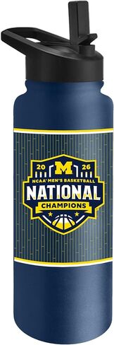 Logo Brands NCAA Michigan Wolverines March Madness National Champions 34 oz Quencher Water Bottle – Built-In Straw | Officially Licensed Full Design | Team Color in Saudi Arabia