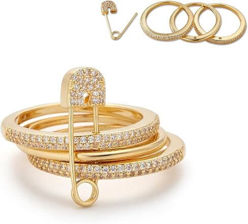 Safety Pin Silver& Gold Stackable Rings for Women Non Tarnish 14k Gold Plated Statement Ring Set Cubic Zirconia Wedding Rings Thumb Ring Stack Pack Unique Jewelry Gift Women in Saudi Arabia