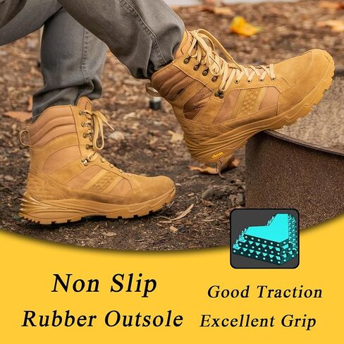 ROCKROOSTER Men's 8 Inch Lace Up Lightweight Military Boots, Non-Slip Brown Comfortable Water-resistant Hiking Boots for Men in Saudi Arabia