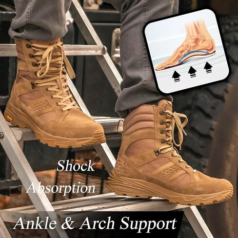 ROCKROOSTER Men's 8 Inch Lace Up Lightweight Military Boots, Non-Slip Brown Comfortable Water-resistant Hiking Boots for Men in Saudi Arabia