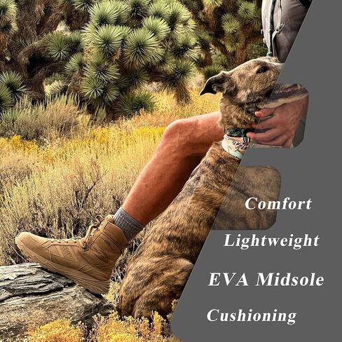 ROCKROOSTER Men's 8 Inch Lace Up Lightweight Military Boots, Non-Slip Brown Comfortable Water-resistant Hiking Boots for Men in Saudi Arabia