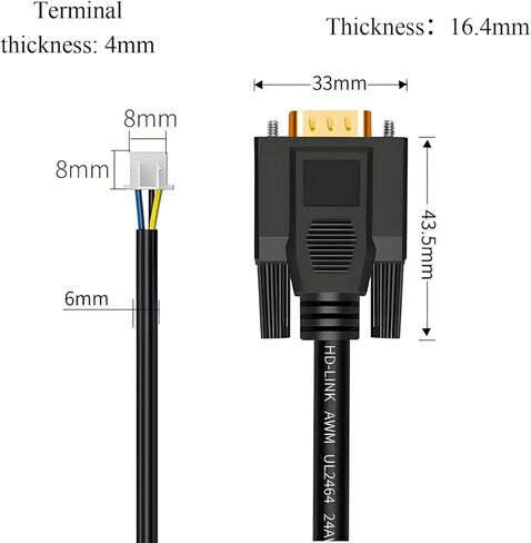 5ft Male DB9 RS232 Serial Cable to 3 Wiring Terminals (2 3 5 Pin), 24AWG 9Pin XH2.54 Extension Cable for Data Communication in Saudi Arabia