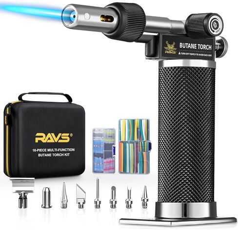 RAVS Butane Soldering Iron Kit Cordless, 14-Piece Multi-Function Butane Torch Kit, Portable Brazing Torch with Adjustable Flame, Without Butane Fuel, Unique Gifts for Dad Husband Men in Kuwait