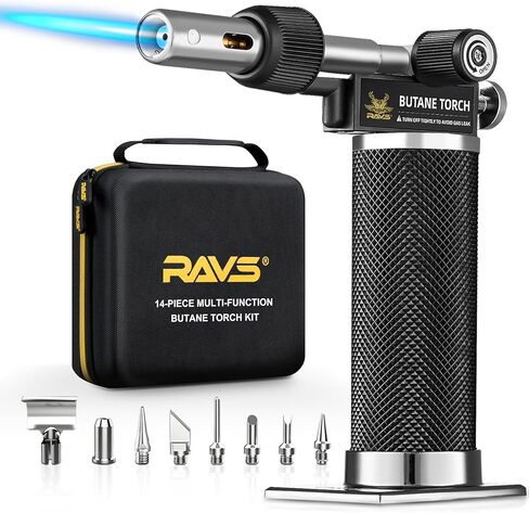 RAVS Butane Soldering Iron Kit Cordless, 14-Piece Multi-Function Butane Torch Kit, Portable Brazing Torch with Adjustable Flame, Without Butane Fuel, Unique Gifts for Dad Husband Men in Saudi Arabia
