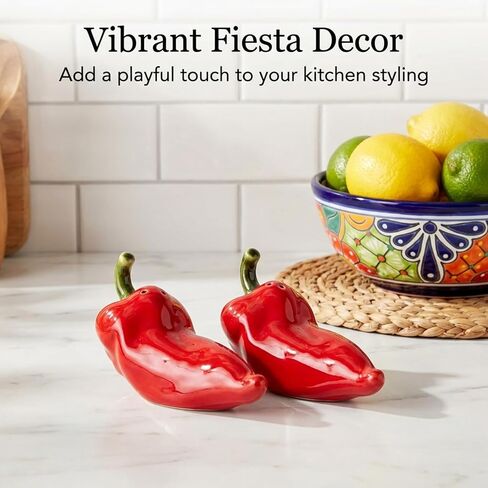 The Bridge Collection Chili Pepper Salt And Pepper Shakers - Unique Kitchen Accessories For Fiesta-Themed Decor - Novelty Chili Shaped Kitchen Accessories in Saudi Arabia