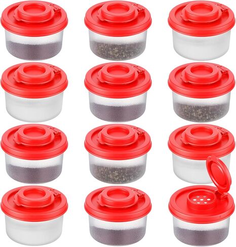 12 Pack Mini Salt and Pepper Shakers Moisture Proof Set Lids Plastic Airtight Dispenser for Camping Picnic Outdoors Kitchen Lunch Boxes Travel Spice(Red) in Saudi Arabia