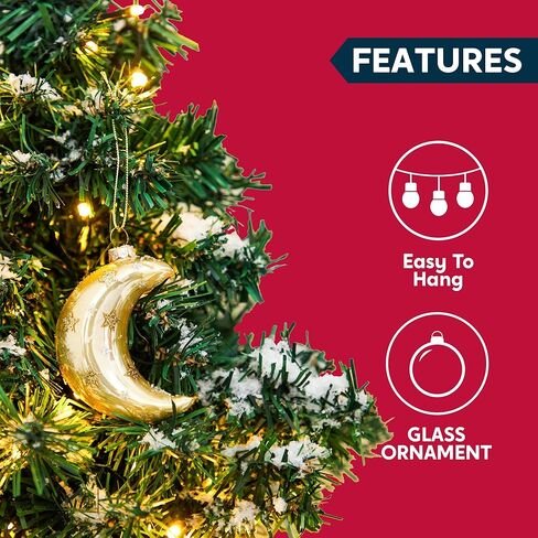Joiedomi Christmas Moon Ornaments, Glitter Blown Glass Moon Decorations for Tree Hanging Ornament Outdoor Christmas Decorations Indoor in Saudi Arabia