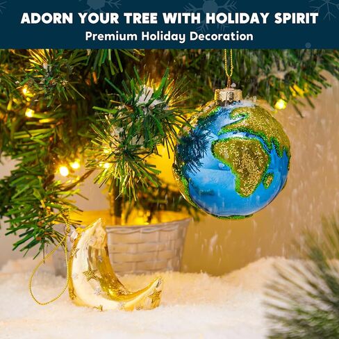 Joiedomi Christmas Moon Ornaments, Glitter Blown Glass Moon Decorations for Tree Hanging Ornament Outdoor Christmas Decorations Indoor in Saudi Arabia