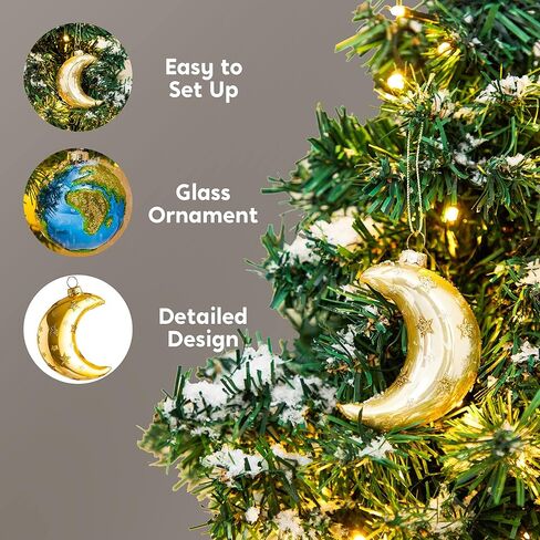 Joiedomi Christmas Moon Ornaments, Glitter Blown Glass Moon Decorations for Tree Hanging Ornament Outdoor Christmas Decorations Indoor in Saudi Arabia