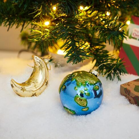 Joiedomi Christmas Moon Ornaments, Glitter Blown Glass Moon Decorations for Tree Hanging Ornament Outdoor Christmas Decorations Indoor in Saudi Arabia
