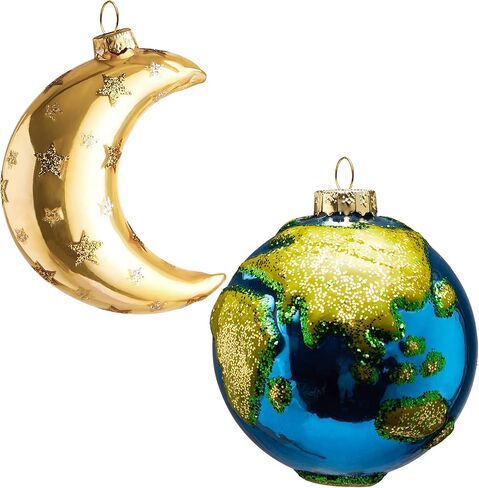 Joiedomi Christmas Moon Ornaments, Glitter Blown Glass Moon Decorations for Tree Hanging Ornament Outdoor Christmas Decorations Indoor in Saudi Arabia