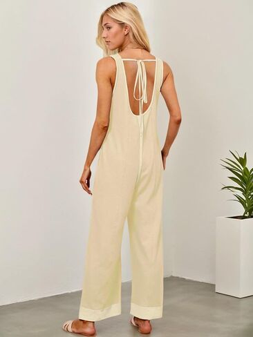 Women’s Casual Waffle Knit Jumpsuits Sleeveless Summer One Piece Outfits Overalls Cute Wide Leg Rompers in Saudi Arabia