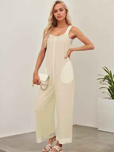 Women’s Casual Waffle Knit Jumpsuits Sleeveless Summer One Piece Outfits Overalls Cute Wide Leg Rompers in Saudi Arabia