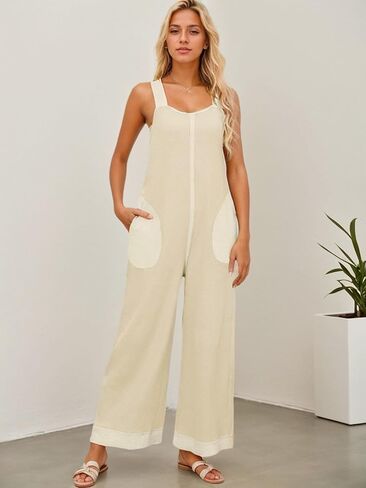 Women’s Casual Waffle Knit Jumpsuits Sleeveless Summer One Piece Outfits Overalls Cute Wide Leg Rompers in Saudi Arabia