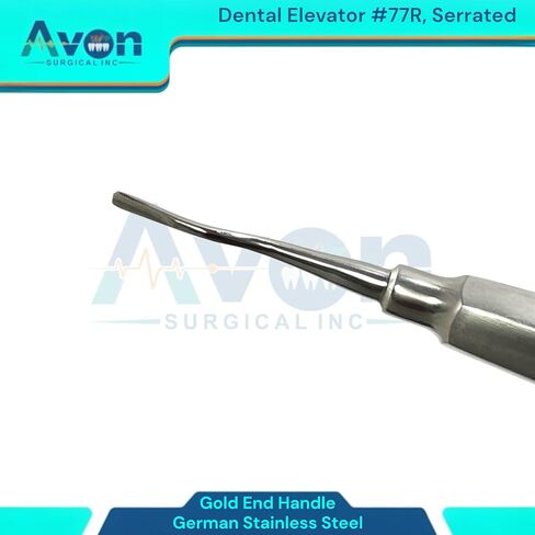 قطعة واحدة - رافعات لاستخراج جذر الأسنان، طرف مسنن ذو إزاحة طفيفة، مقبض مجوف ذو نهاية ذهبية - أدوات طب الأسنان المريحة والآمنة للأوتوكلاف (رقم 77R) in Kuwait