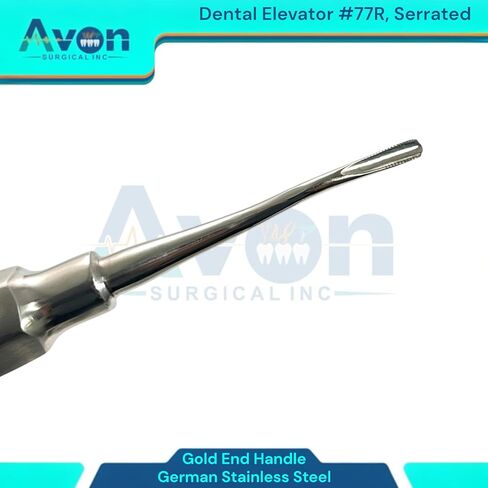 قطعة واحدة - رافعات لاستخراج جذر الأسنان، طرف مسنن ذو إزاحة طفيفة، مقبض مجوف ذو نهاية ذهبية - أدوات طب الأسنان المريحة والآمنة للأوتوكلاف (رقم 77R) in Kuwait
