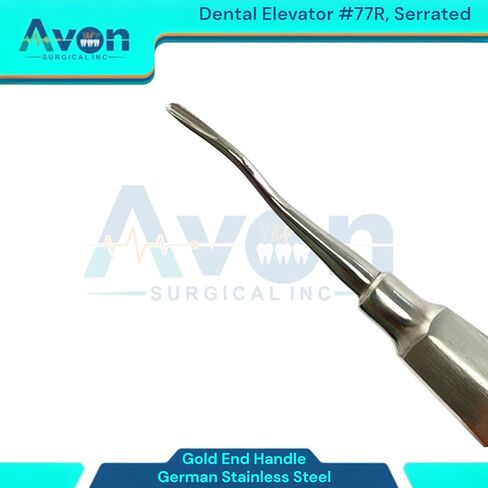 قطعة واحدة - رافعات لاستخراج جذر الأسنان، طرف مسنن ذو إزاحة طفيفة، مقبض مجوف ذو نهاية ذهبية - أدوات طب الأسنان المريحة والآمنة للأوتوكلاف (رقم 77R) in Kuwait