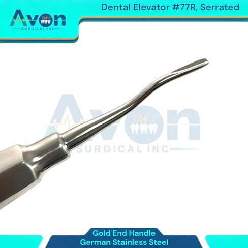 قطعة واحدة - رافعات لاستخراج جذر الأسنان، طرف مسنن ذو إزاحة طفيفة، مقبض مجوف ذو نهاية ذهبية - أدوات طب الأسنان المريحة والآمنة للأوتوكلاف (رقم 77R) in Kuwait