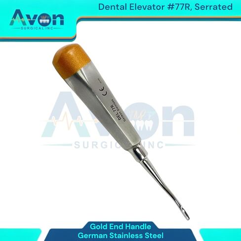 قطعة واحدة - رافعات لاستخراج جذر الأسنان، طرف مسنن ذو إزاحة طفيفة، مقبض مجوف ذو نهاية ذهبية - أدوات طب الأسنان المريحة والآمنة للأوتوكلاف (رقم 77R) in Kuwait
