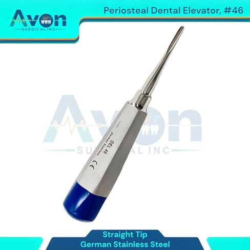 معول مصعد لخلع الأسنان رقم 46، سمحاقي، مقبض مجوف، أزرق | أدوات طب الأسنان الألمانية المصنوعة من الفولاذ المقاوم للصدأ والآمنة للأوتوكلاف in Kuwait