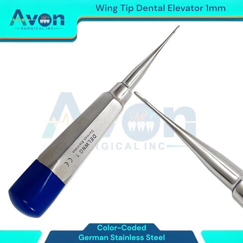 اختيار مصعد الأسنان بجناح 1 مم مع مقبض مجوف مرمز بالألوان، أدوات استخراج الأسنان البيطرية - الفولاذ المقاوم للصدأ الألماني in Kuwait